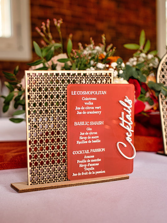 Menu en bois effet cannage Premium
